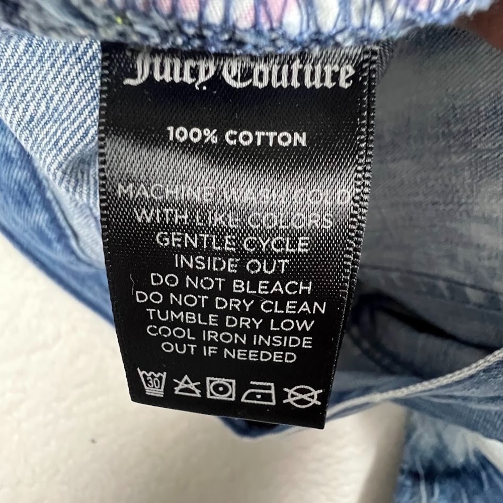 Juicy‎ Couture NWT Tie Dye Straight Leg Jeans 30 High Rise w Pink Logo Sash Y2K - Picture 12 of 12